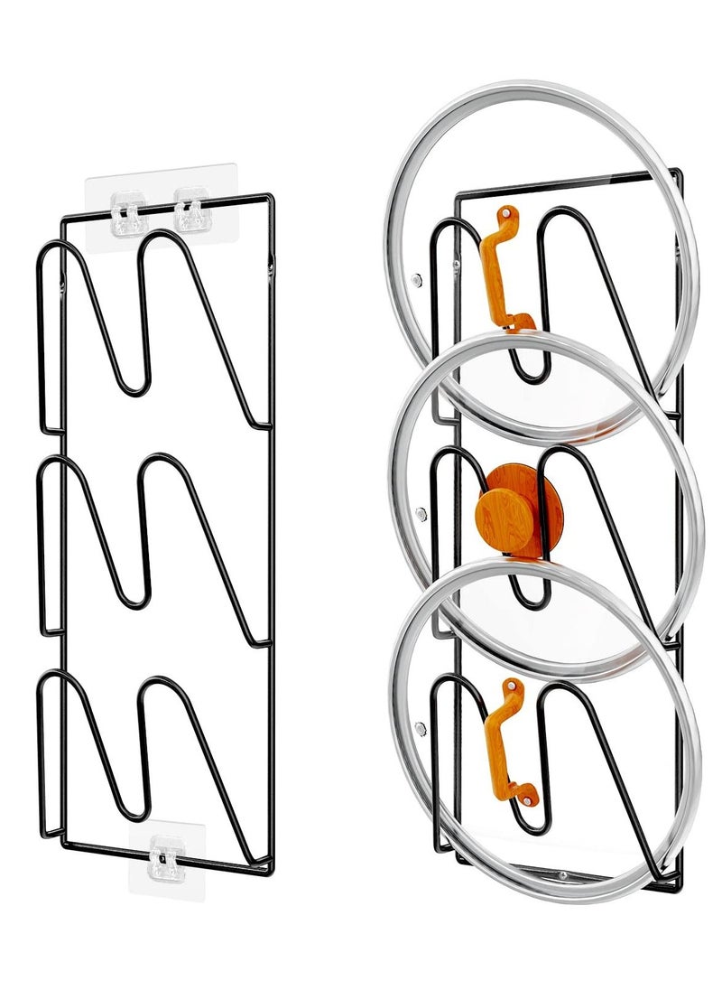 Excefore 2 Pack Pot Lid Organizer Rack, 6-Tier Holder for Pot Lids, No Drilling Adhesive Wall, Rustproof Pot and Pan Cover Organizer for Kitchen, Classic Black  - Image 1