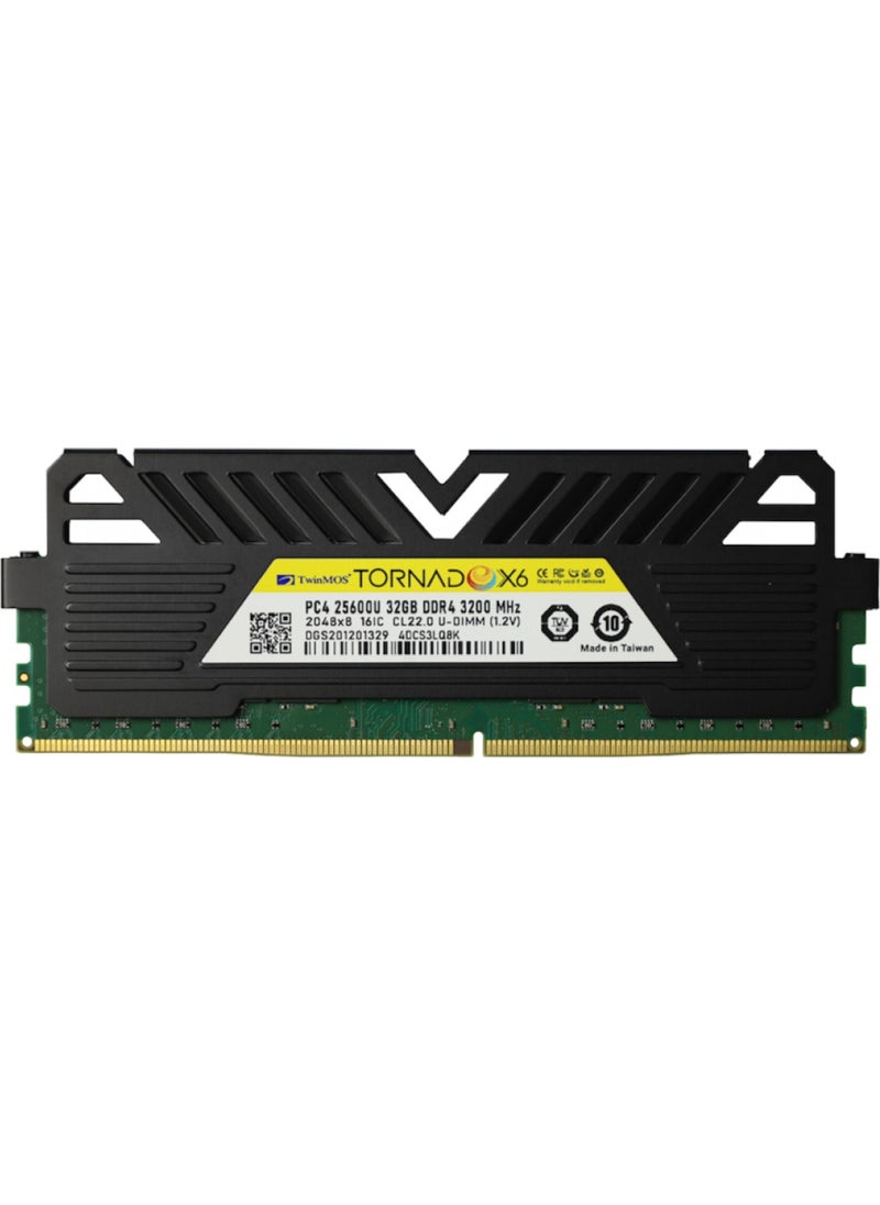 TwinMOS Ddr4 32GB 3200MHZ CL22 Tornadox6 Desktop Ram with Cooler (TMMDD432GB3200DKBX6) 