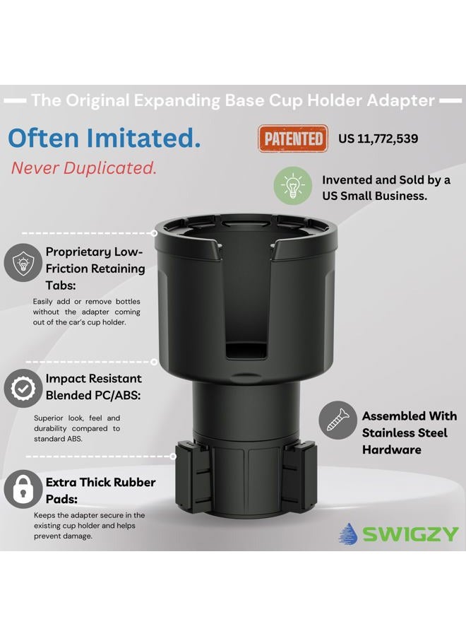 Swigzy Car Cup Holder Expander Adapter with Adjustable Base - Rubber Tabs Securely Hold Large Water Bottles - Image 2