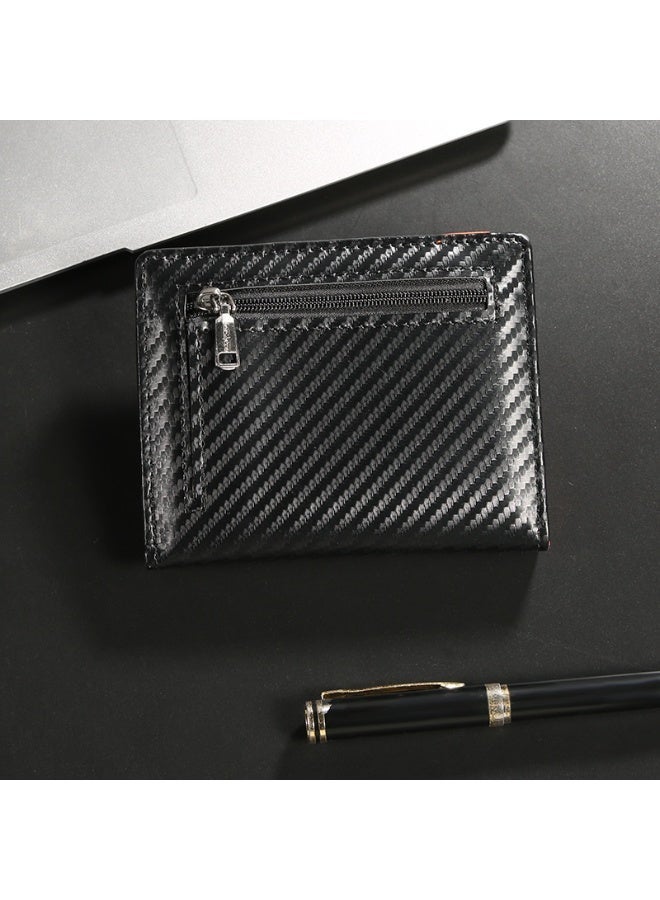 أوليس فيرس  محفظة رجالية رفيعة من الجلد بألياف الكربون مقاومة لقراءة RFID – 8 فتحات بطاقات، جيب عملات، سعة كبيرة (أسود/برتقالي) - Image 3