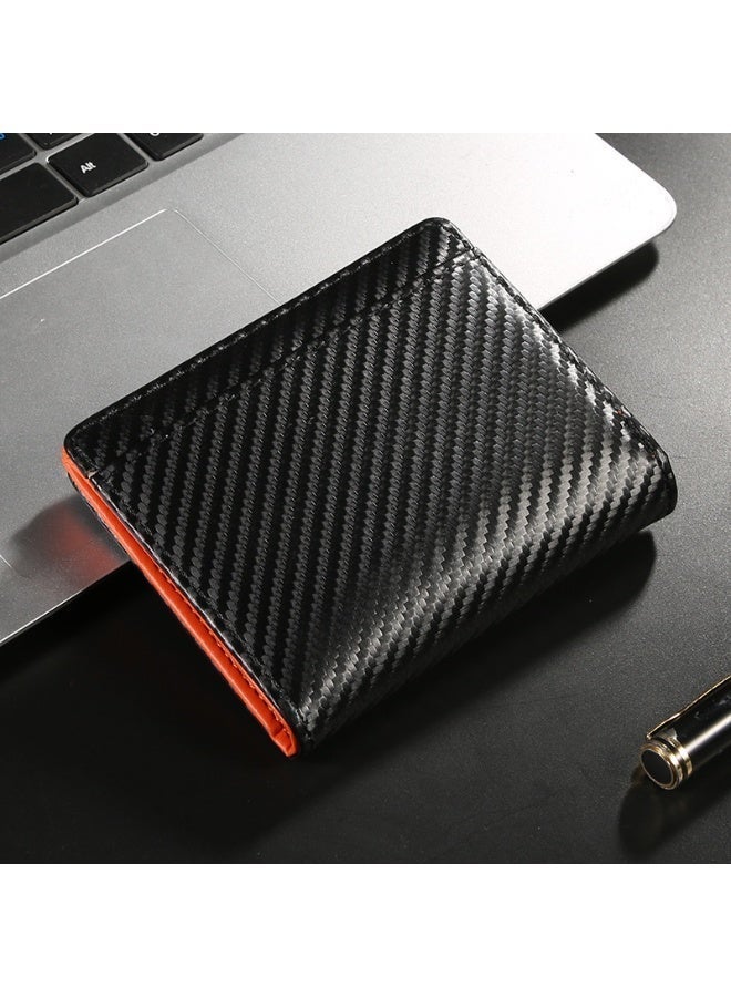 أوليس فيرس  محفظة رجالية رفيعة من الجلد بألياف الكربون مقاومة لقراءة RFID – 8 فتحات بطاقات، جيب عملات، سعة كبيرة (أسود/برتقالي) - Image 4
