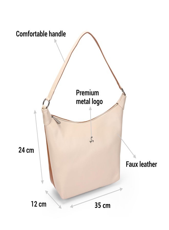 Mochi Women Beige Casual Faux leather Soft Body Zipper closure Solid Shoulder Bag (66-772) - Image 4