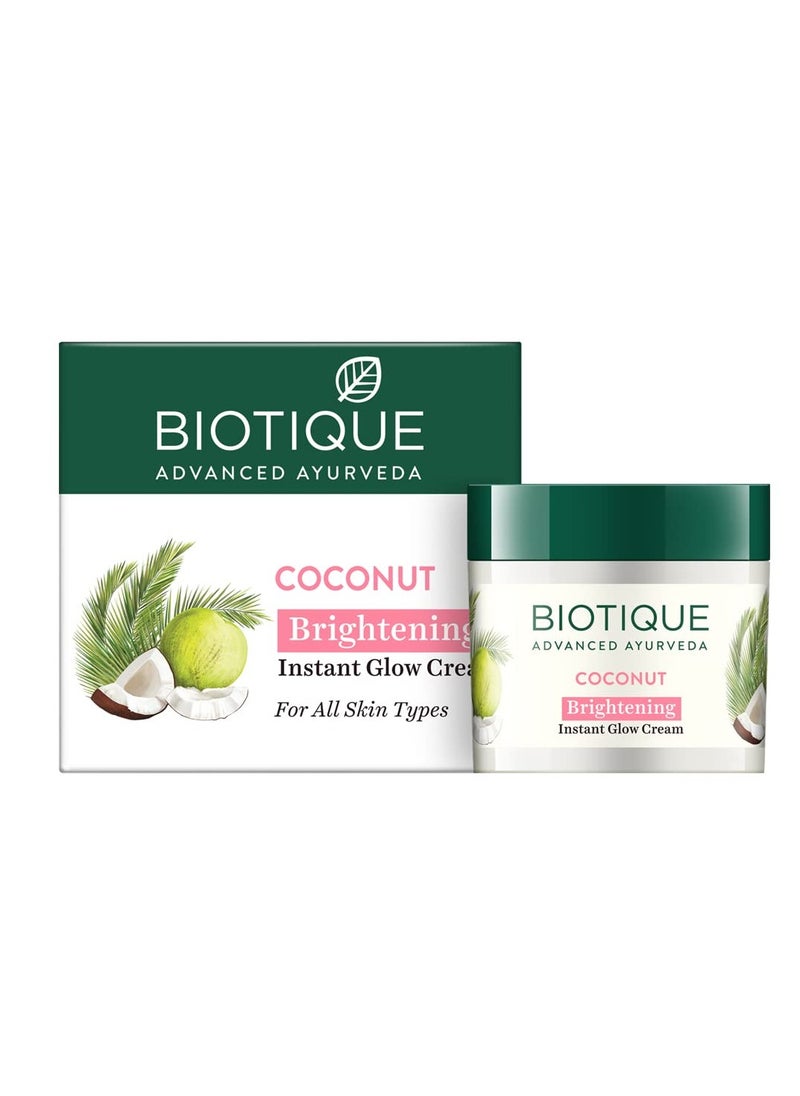 Biotique Biotique Coconut Brightening Instant Glow Cream| Lightweight and Non-Greasy | Reduces Dark Spots and Protects Ageing | Nourished and Moisturized Skin |100% Botanical Extracts| All Skin Types | 50gm  - Image 1
