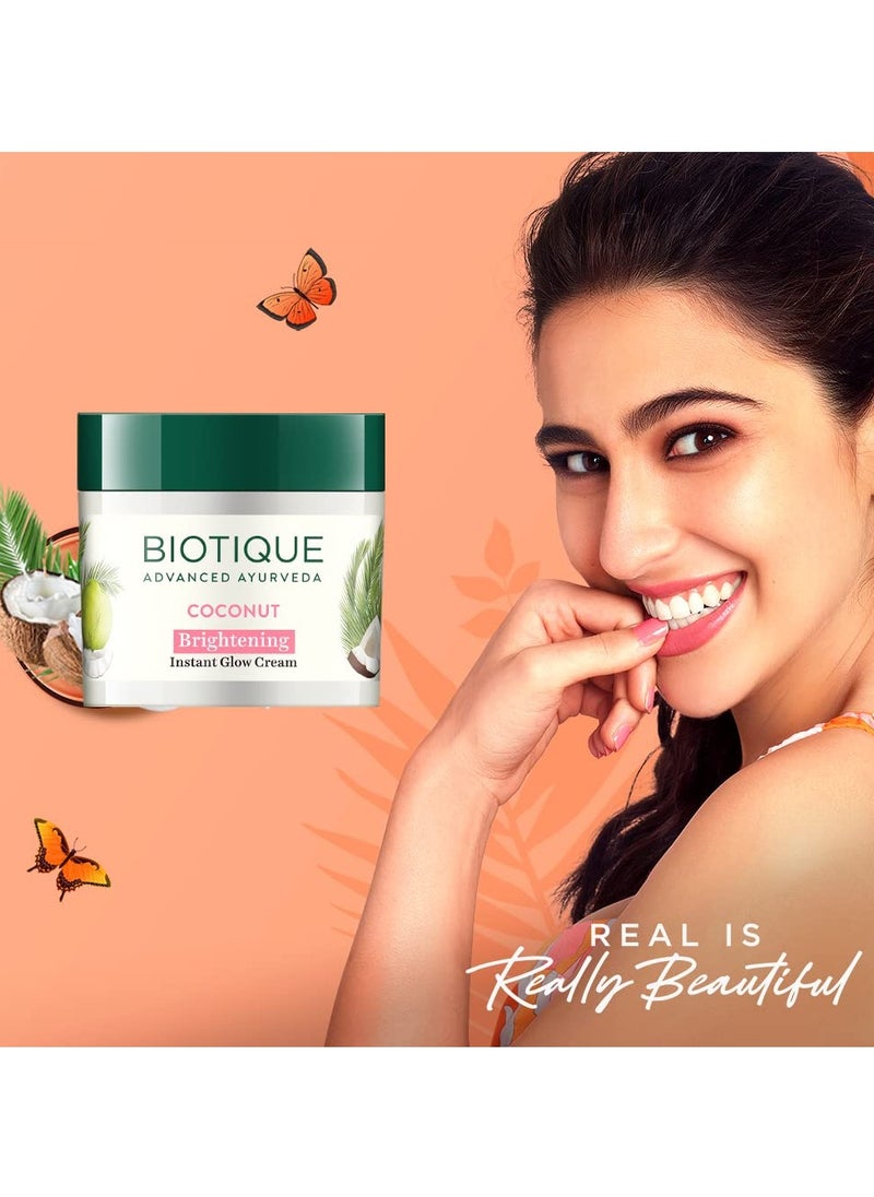 Biotique Biotique Coconut Brightening Instant Glow Cream| Lightweight and Non-Greasy | Reduces Dark Spots and Protects Ageing | Nourished and Moisturized Skin |100% Botanical Extracts| All Skin Types | 50gm  - Image 2