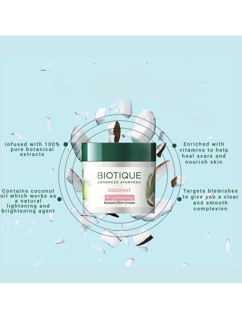 Biotique Biotique Coconut Brightening Instant Glow Cream| Lightweight and Non-Greasy | Reduces Dark Spots and Protects Ageing | Nourished and Moisturized Skin |100% Botanical Extracts| All Skin Types | 50gm  - Image 3