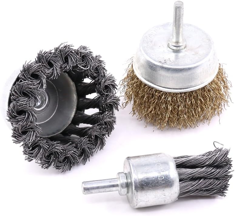 Glarks 3 Pack Knotted & Crimped Cup Steel Wire Wheels Brush & Carbon Knot Wire End Brush For Rust removal, Corrosion and Scrub Surfaces - Image 5