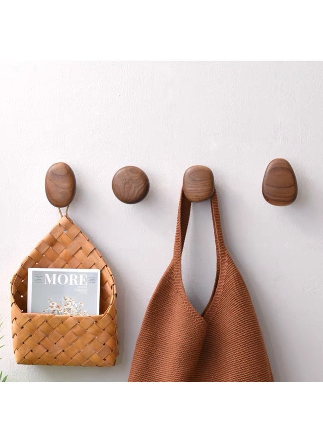 4packs Creative Wooden Wall Hooks For Kitchen Entrance Bedroom Bathroom No-drill Cobblestone Shape Modern Wall-Mounted Coat Hat Rack Wall Hanger Decor - Image 2