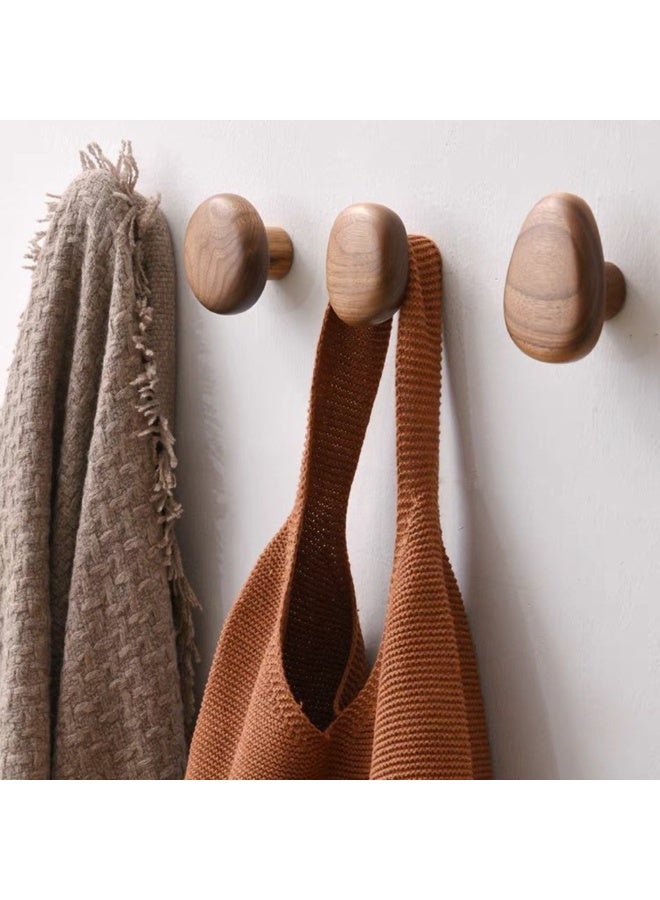 4packs Creative Wooden Wall Hooks For Kitchen Entrance Bedroom Bathroom No-drill Cobblestone Shape Modern Wall-Mounted Coat Hat Rack Wall Hanger Decor - Image 1