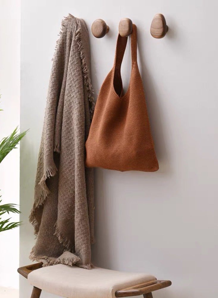 4packs Creative Wooden Wall Hooks For Kitchen Entrance Bedroom Bathroom No-drill Cobblestone Shape Modern Wall-Mounted Coat Hat Rack Wall Hanger Decor - Image 3