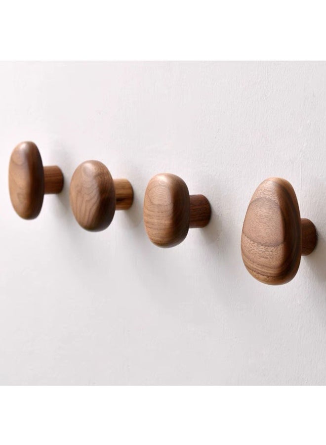 4packs Creative Wooden Wall Hooks For Kitchen Entrance Bedroom Bathroom No-drill Cobblestone Shape Modern Wall-Mounted Coat Hat Rack Wall Hanger Decor - Image 4