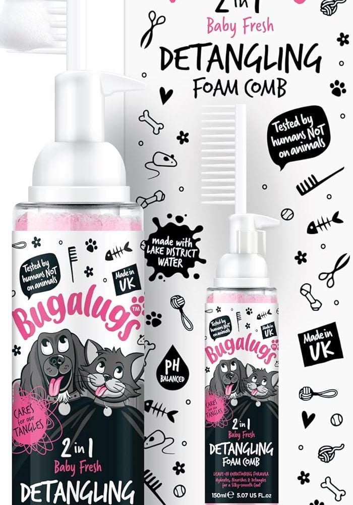 Bugalugs 2-in-1 Baby Fresh Detangling Foam Comb for Dogs & Cats - 150ML - Image 1