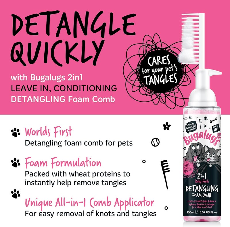 Bugalugs 2-in-1 Baby Fresh Detangling Foam Comb for Dogs & Cats - 150ML - Image 5