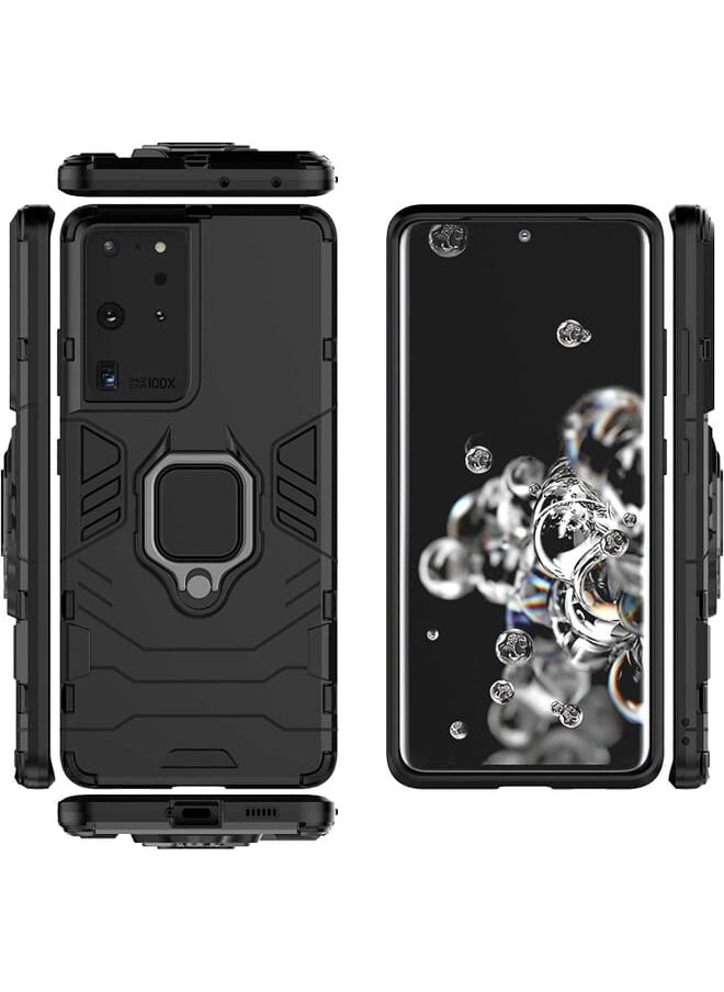 NuSense Armor Case For Samsung Galaxy S21 Ultra 5G With Ultra Car Mounted Magnetic Metal Ring Support Silicone Tpu + Hard Pc Case  (Blue)  - Image 2