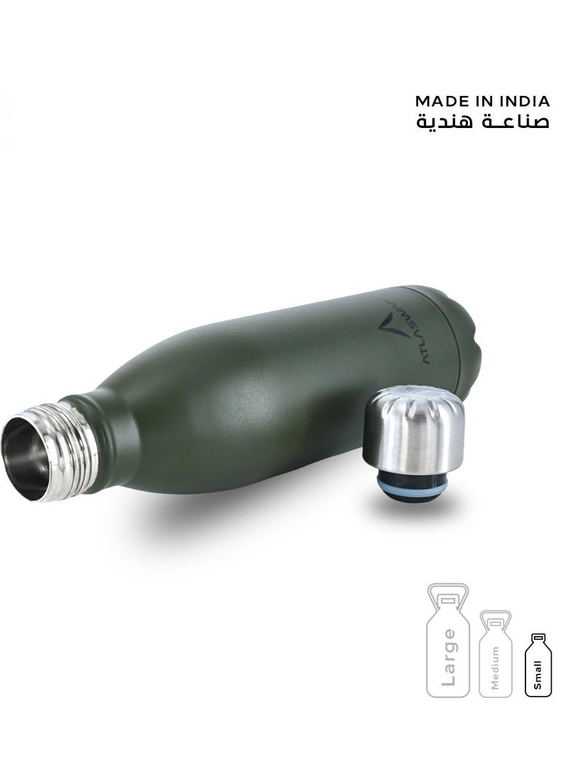 Atlasware Water Bottle with a Capacity of 500 ml, Stainless Steel Water Bottle that keeps Cold for 37 Hours and Keeps Heat for 16 Hours, Army Green  - Image 5