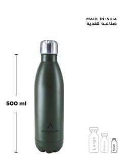 Atlasware Water Bottle with a Capacity of 500 ml, Stainless Steel Water Bottle that keeps Cold for 37 Hours and Keeps Heat for 16 Hours, Army Green  - Image 3