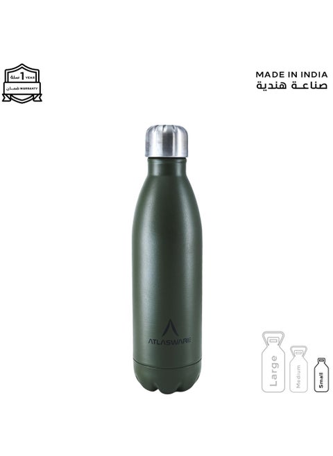 Water Bottle with a Capacity of 500 ml, Stainless Steel Water Bottle that keeps Cold for 37 Hours and Keeps Heat for 16 Hours, Army Green