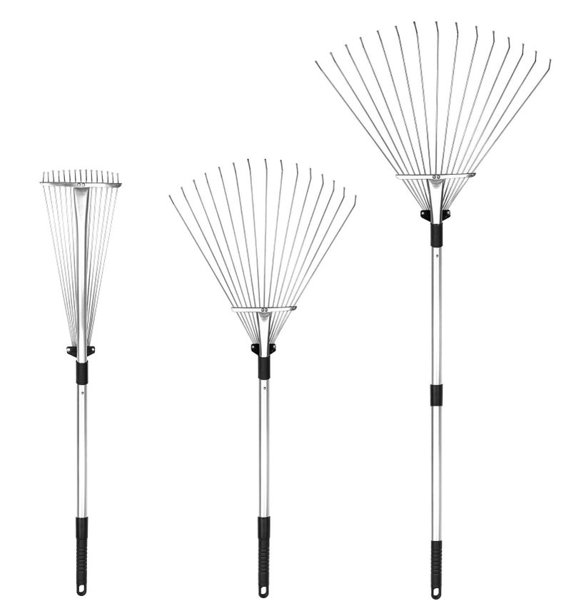 Buyplus Adjustable Garden Leaf Rake - 24 to 63 Inch Telescopic Metal Expandable Folding Leaves Rake, Metal Rake for Leaves, Yard Rakes for Lawn Yard, Flowers Beds, Black - Image 1