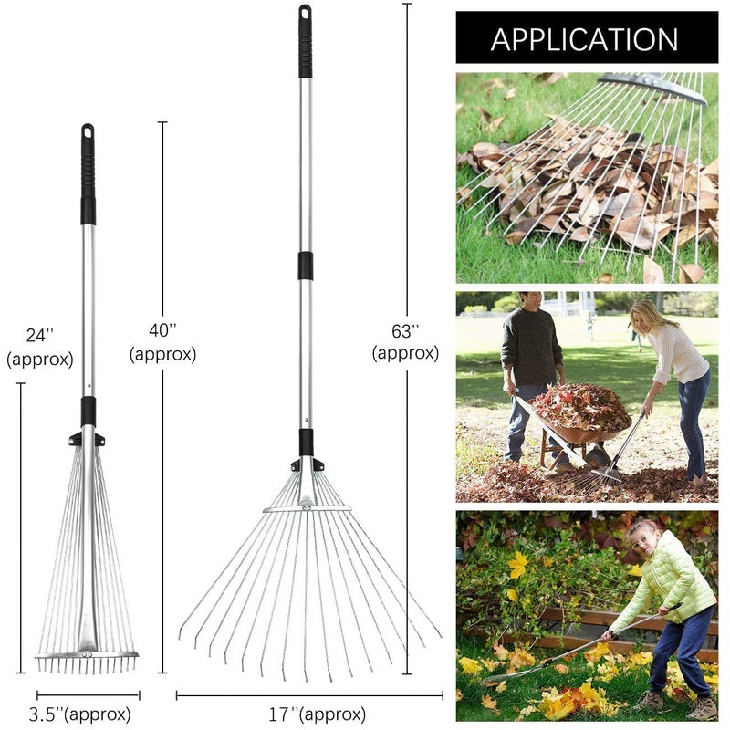 Buyplus Adjustable Garden Leaf Rake - 24 to 63 Inch Telescopic Metal Expandable Folding Leaves Rake, Metal Rake for Leaves, Yard Rakes for Lawn Yard, Flowers Beds, Black - Image 4