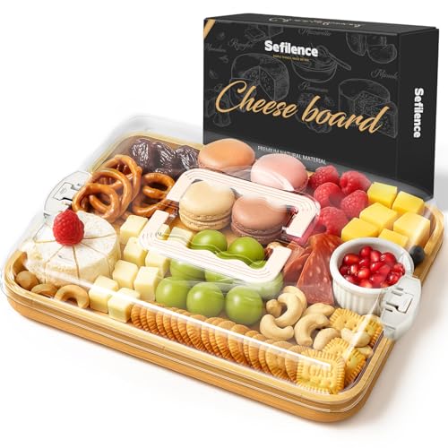 SEFILENCE Charcuterie Board with Lid and Handle, Portable Bamboo Snackle Box, Build-a-Board Cutting with Compartments for Charcuterie Snacks Parties,Travel,Picnics, Ideal Gift (White) - Image 1
