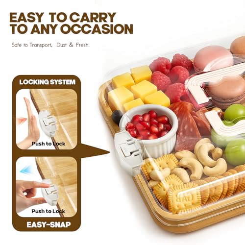 SEFILENCE Charcuterie Board with Lid and Handle, Portable Bamboo Snackle Box, Build-a-Board Cutting with Compartments for Charcuterie Snacks Parties,Travel,Picnics, Ideal Gift (White) - Image 3