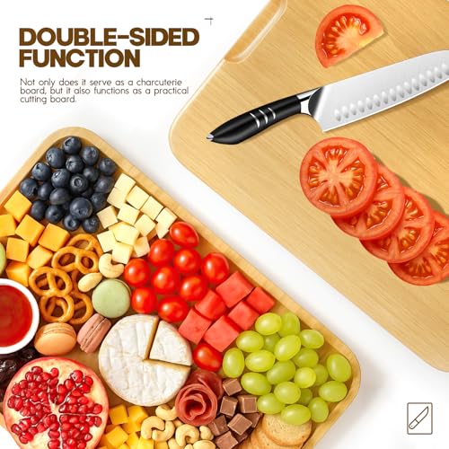 SEFILENCE Charcuterie Board with Lid and Handle, Portable Bamboo Snackle Box, Build-a-Board Cutting with Compartments for Charcuterie Snacks Parties,Travel,Picnics, Ideal Gift (White) - Image 4