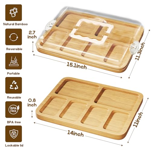 SEFILENCE Charcuterie Board with Lid and Handle, Portable Bamboo Snackle Box, Build-a-Board Cutting with Compartments for Charcuterie Snacks Parties,Travel,Picnics, Ideal Gift (White) - Image 2