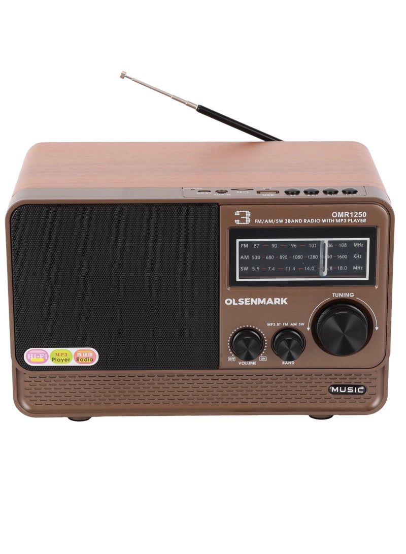 Olsenmark Rechargeable Radio with MP3 Player OMR1250, Wireless Connection, Good Sound Quality, 3 Band, USB, TF, FM Functions, Bluetooth, Equipped with Battery, Portable and Lightweight Design - Image 4