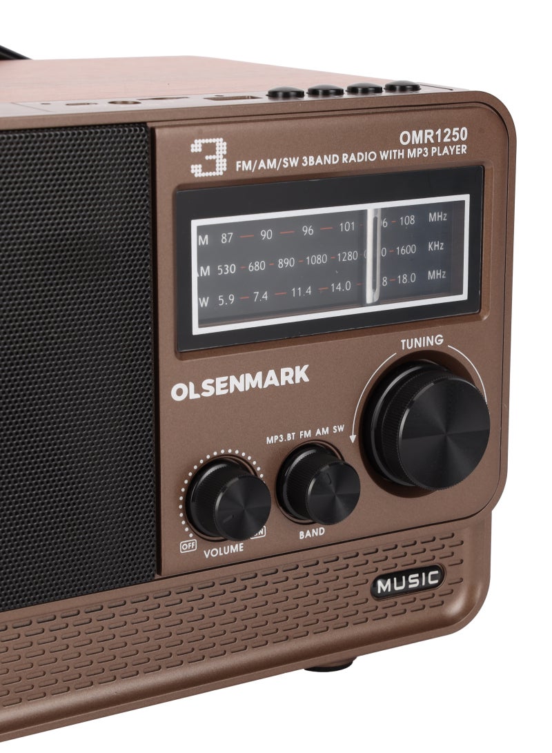 Olsenmark Rechargeable Radio with MP3 Player OMR1250, Wireless Connection, Good Sound Quality, 3 Band, USB, TF, FM Functions, Bluetooth, Equipped with Battery, Portable and Lightweight Design - Image 5