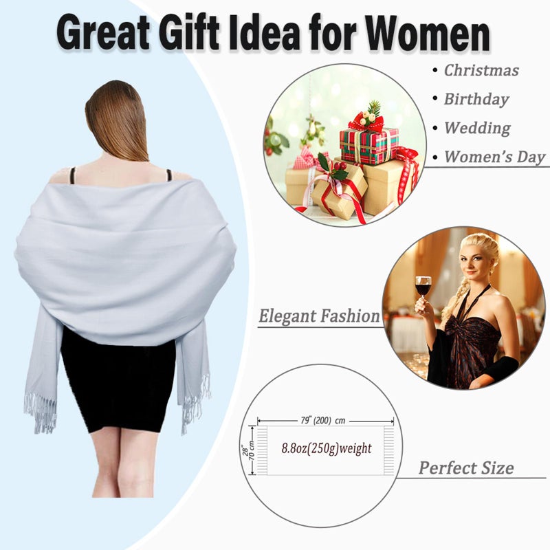 TwoYek Women's Scarf Pashmina Shawls and Wraps for Evening Dress Wedding Bridesmaid Bridal Winter Warm Large Soft Silky Scarves Silver Gray - Image 4