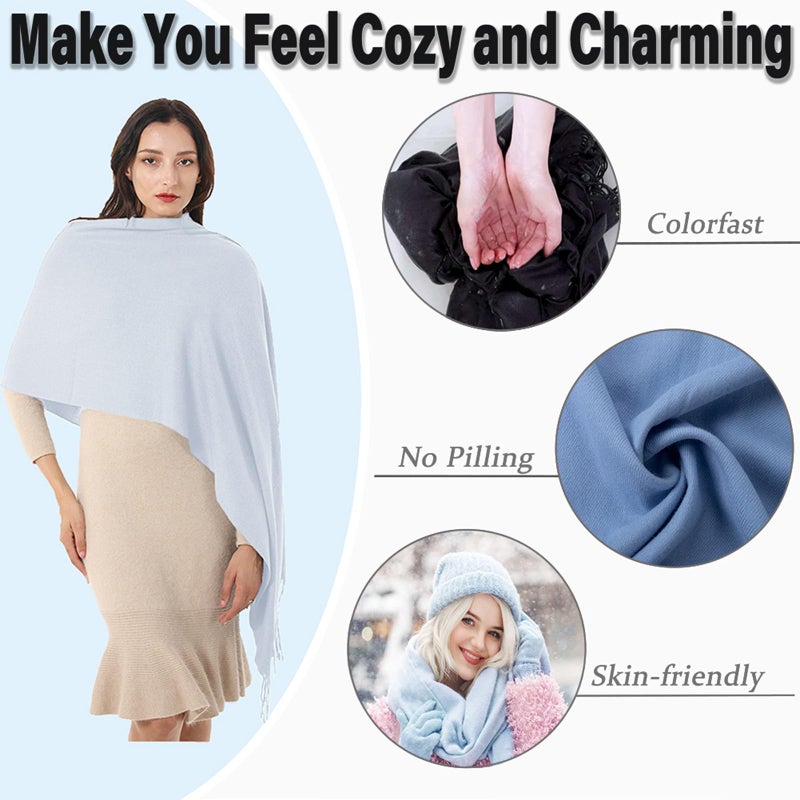 TwoYek Women's Scarf Pashmina Shawls and Wraps for Evening Dress Wedding Bridesmaid Bridal Winter Warm Large Soft Silky Scarves Silver Gray - Image 3