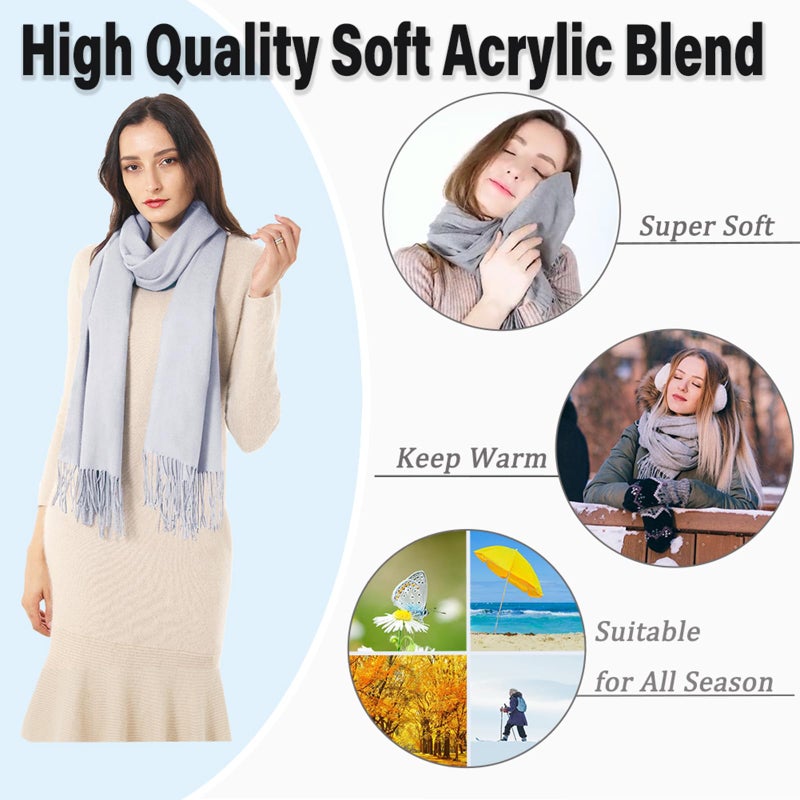 TwoYek Women's Scarf Pashmina Shawls and Wraps for Evening Dress Wedding Bridesmaid Bridal Winter Warm Large Soft Silky Scarves Silver Gray - Image 2