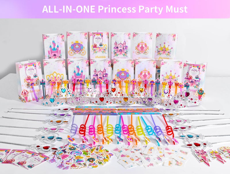 PLOUGVI 308PCS Princess Birthday Party Decorations Favors, Including Goodie Bags, Crown, Magic Wand, Straws, Bubble Wands, Stickers, Cake Toppers, Tattoo & More-Perfect for Party Decorations & Pinata Fillers - Image 2