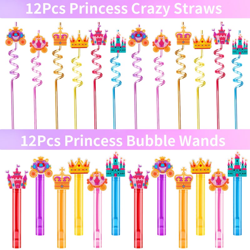 PLOUGVI 308PCS Princess Birthday Party Decorations Favors, Including Goodie Bags, Crown, Magic Wand, Straws, Bubble Wands, Stickers, Cake Toppers, Tattoo & More-Perfect for Party Decorations & Pinata Fillers - Image 5