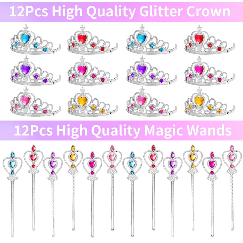 PLOUGVI 308PCS Princess Birthday Party Decorations Favors, Including Goodie Bags, Crown, Magic Wand, Straws, Bubble Wands, Stickers, Cake Toppers, Tattoo & More-Perfect for Party Decorations & Pinata Fillers - Image 4