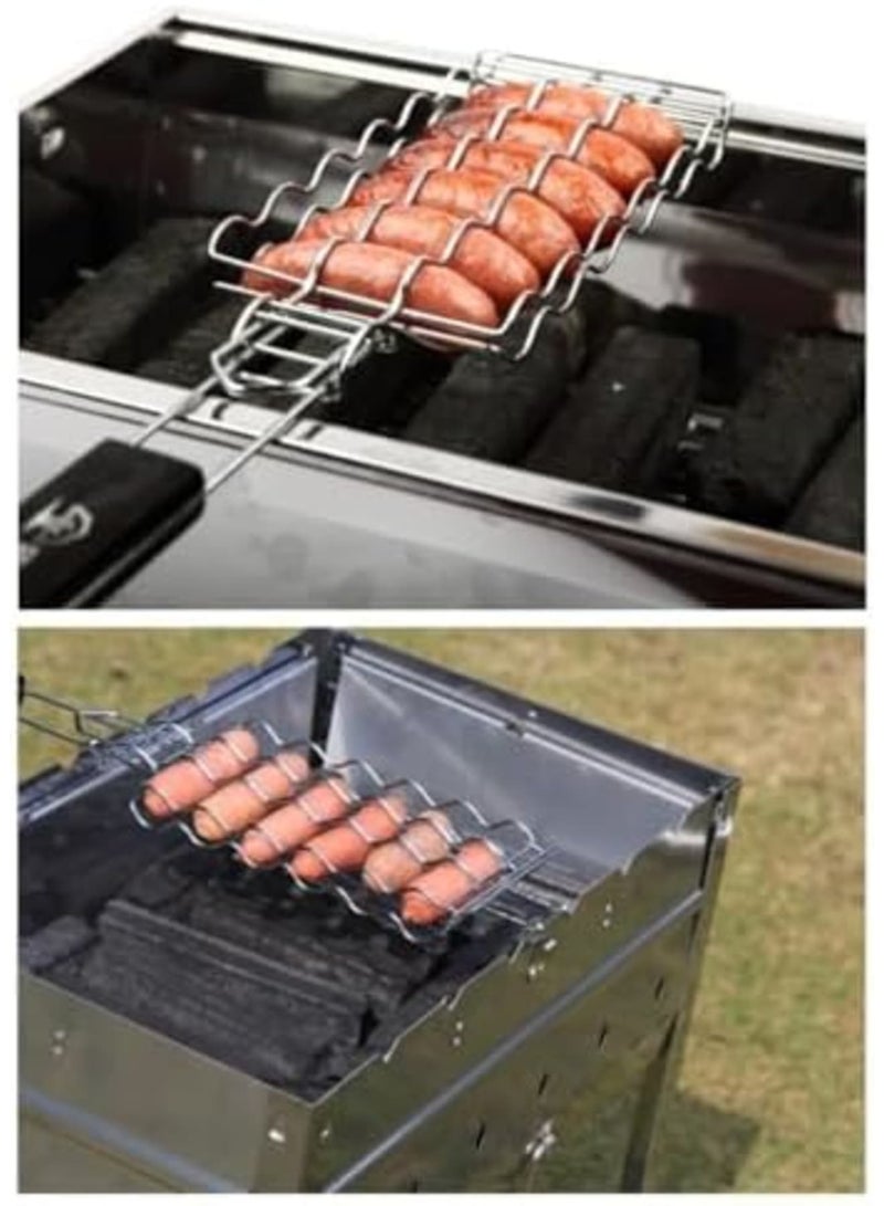 SYOSI Barbecue Grilling Basket - BBQ Hot Dog Griller Rack, Premium Quality Metal Rack for 6 Hot Dogs, Strong load-bearing capacity - Grill Mesh Clip Holder for Picnic Kitchen Tools - Image 3