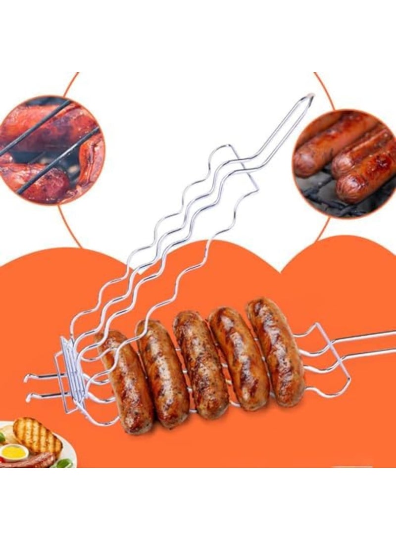 SYOSI Barbecue Grilling Basket - BBQ Hot Dog Griller Rack, Premium Quality Metal Rack for 6 Hot Dogs, Strong load-bearing capacity - Grill Mesh Clip Holder for Picnic Kitchen Tools - Image 5