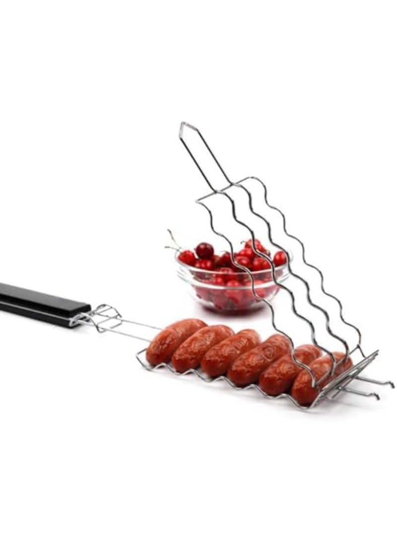 SYOSI Barbecue Grilling Basket - BBQ Hot Dog Griller Rack, Premium Quality Metal Rack for 6 Hot Dogs, Strong load-bearing capacity - Grill Mesh Clip Holder for Picnic Kitchen Tools - Image 1