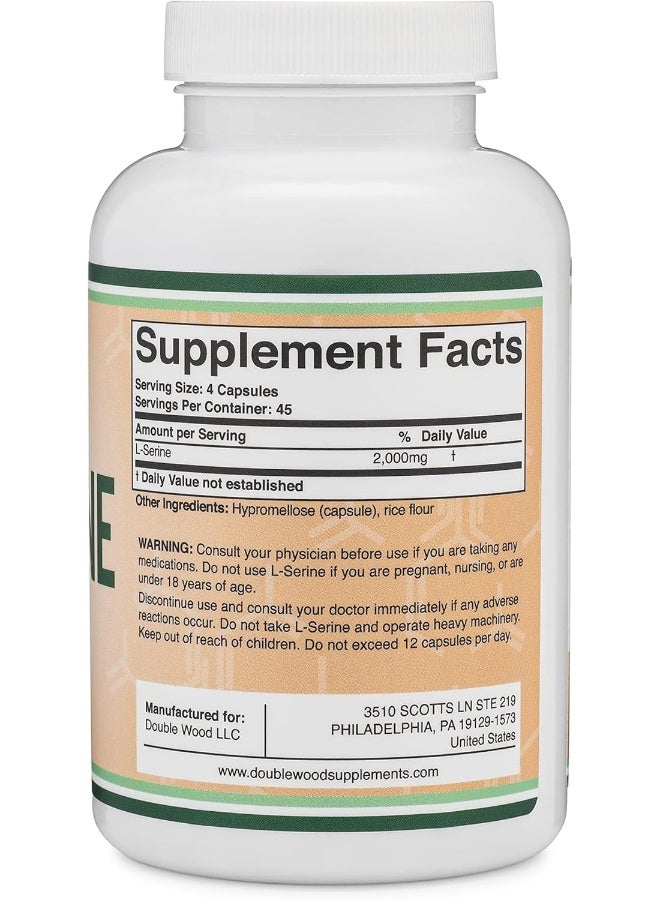 كبسولات Lserine (تم اختبارها من قبل طرف ثالث) 2000 ملجم تستخدم في الدراسات السريرية، 180 قطعة 500 ملجم لكل كبسولة (L حمض أميني سيرين لإنتاج السيروتونين ودعم الدماغ) من Double Wood - Image 3