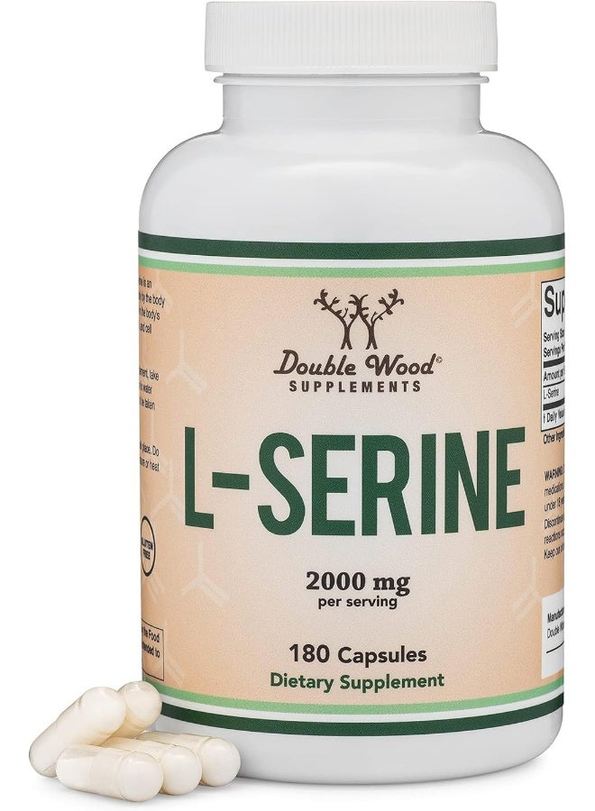 كبسولات Lserine (تم اختبارها من قبل طرف ثالث) 2000 ملجم تستخدم في الدراسات السريرية، 180 قطعة 500 ملجم لكل كبسولة (L حمض أميني سيرين لإنتاج السيروتونين ودعم الدماغ) من Double Wood - Image 1
