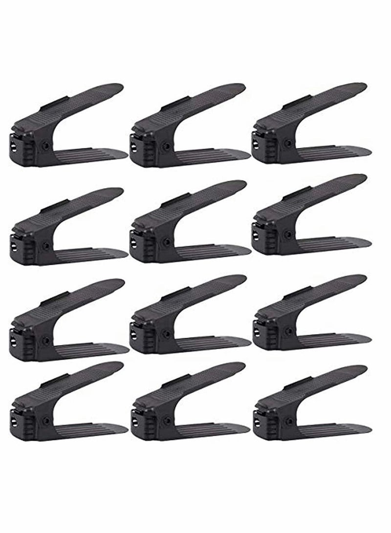 KASTWAVE Shoe Slots Organizer Home Double Layer Shoe Slots Organizer Space Saver Rack Holder for Shoes Adjustable Shoe Slotz Space Saver Storage Rack Holder 12-Pack Black - Image 1