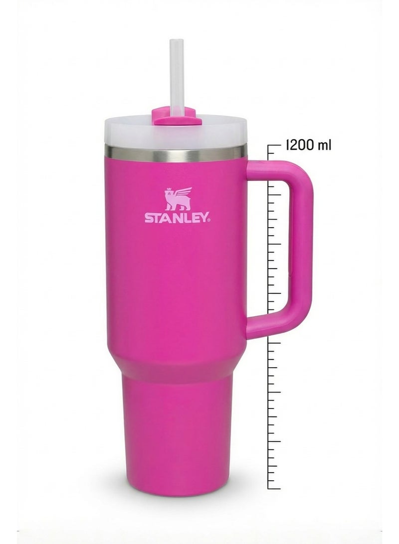 ستانلي كوب حراري معزول ستانلس ستيل سعة 1200 مل مع مقبض وشاليموه - مج سفر كبير لحفظ المشروبات الساخنة والباردة لساعات طويلة - تصميم مناسب لحامل أكواب السيارة - للمنزل والعمل والجيم - Image 2