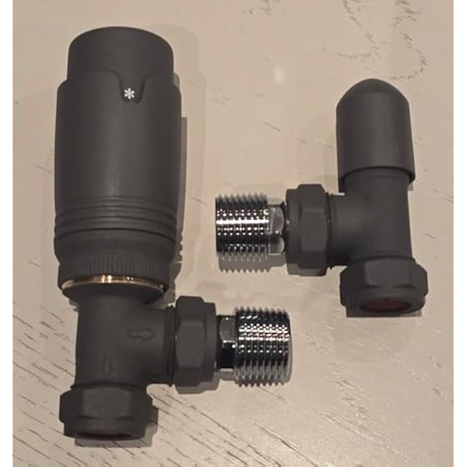 ANTHRACITE GREY ANGLED TRV THERMOSTATIC RADIATOR VALVE & LOCKSHIELD 15MM PACK SET PAIR - Image 3