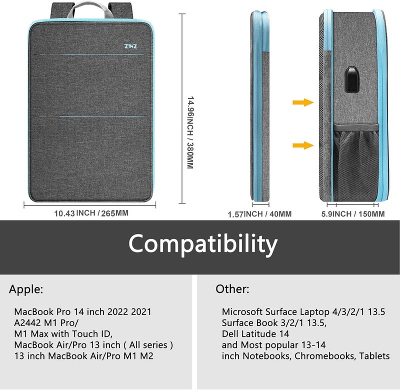 ZINZ Slim & Expandable Laptop Backpack 13 14 15 16 Inch Sleeve, Spill-Resistant Notebooks Bag Case - Image 2