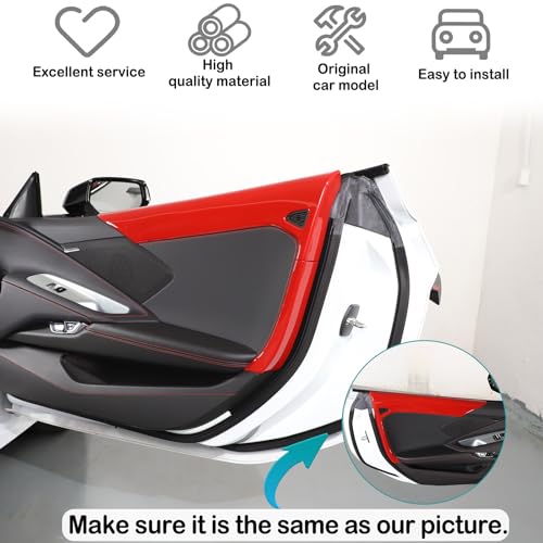 Hudiriy ABS Inner Door Panel Armrest Cover Trim Protector Stickers Compatible with Corvette C8 2020-2023 Door Interior Upper Panel Frame Cover Decoration Accessories,Sports Red - Image 3