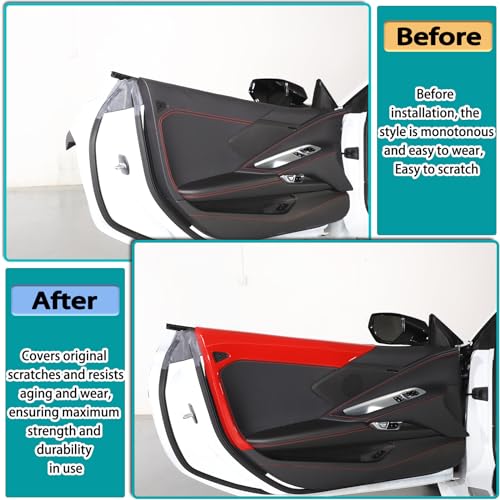 Hudiriy ABS Inner Door Panel Armrest Cover Trim Protector Stickers Compatible with Corvette C8 2020-2023 Door Interior Upper Panel Frame Cover Decoration Accessories,Sports Red - Image 2