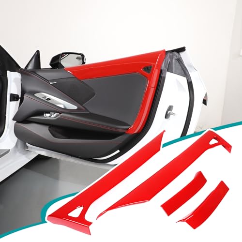 Hudiriy ABS Inner Door Panel Armrest Cover Trim Protector Stickers Compatible with Corvette C8 2020-2023 Door Interior Upper Panel Frame Cover Decoration Accessories,Sports Red - Image 1