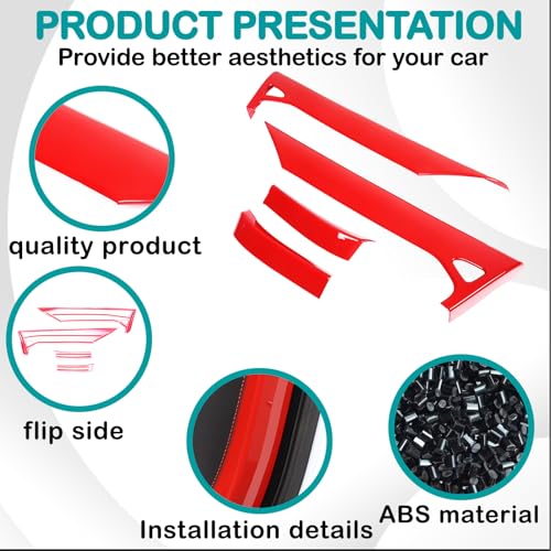 Hudiriy ABS Inner Door Panel Armrest Cover Trim Protector Stickers Compatible with Corvette C8 2020-2023 Door Interior Upper Panel Frame Cover Decoration Accessories,Sports Red - Image 4
