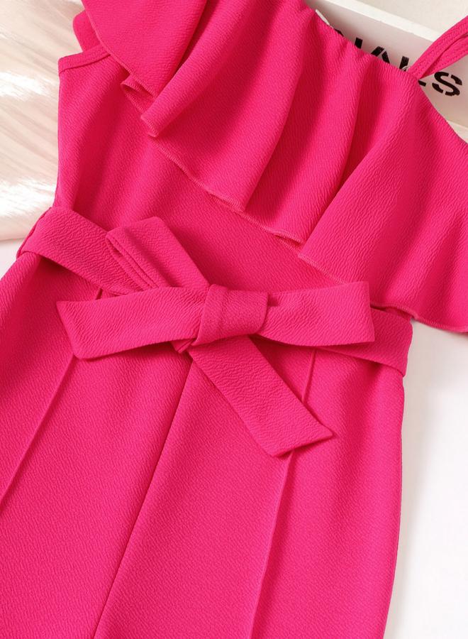 Take Two Girls Pink One Shoulder Ruffle Belted Jumpsuit - Image 5