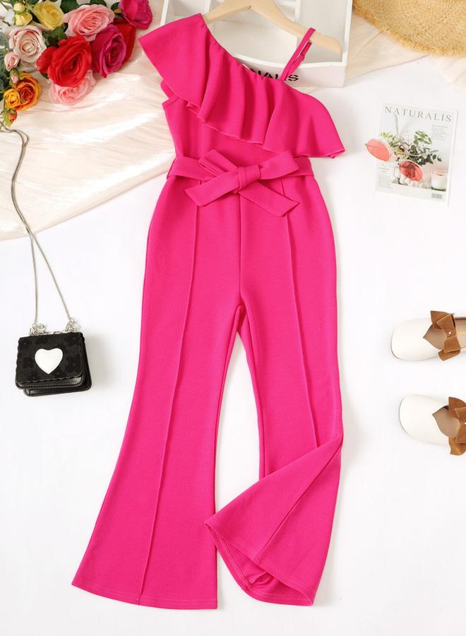 Take Two Girls Pink One Shoulder Ruffle Belted Jumpsuit - Image 2