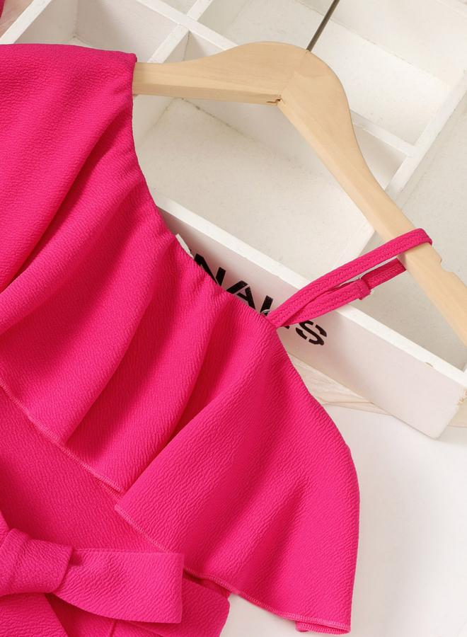 Take Two Girls Pink One Shoulder Ruffle Belted Jumpsuit - Image 4
